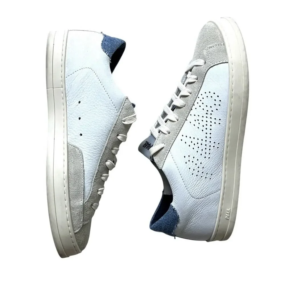 P448 John Denim Lace up Low Top Sneakers Women's White/Blue Round Toe Sz 38